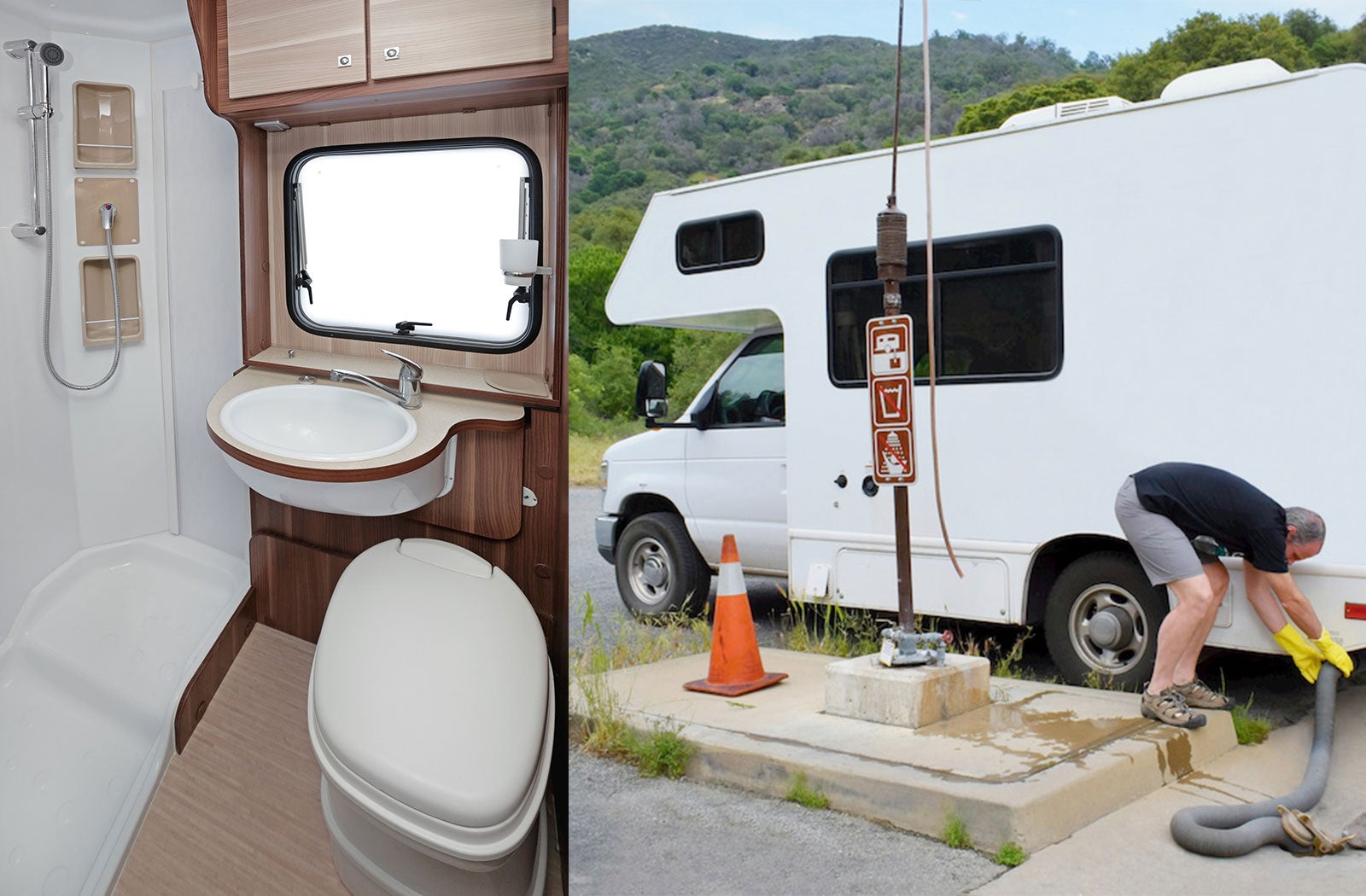 Portable RV/camper toilet and holding tank setup in Woburn, Massachusetts