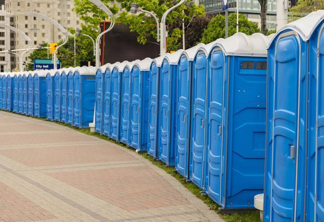 Seasonal porta potty units set up at a Woburn, Massachusetts venue