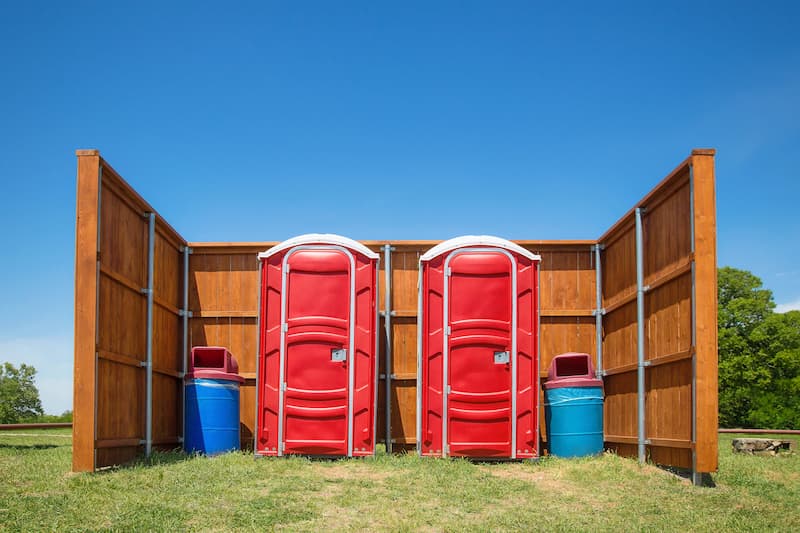 Short-term porta potty units staged for delivery in Woburn, Massachusetts